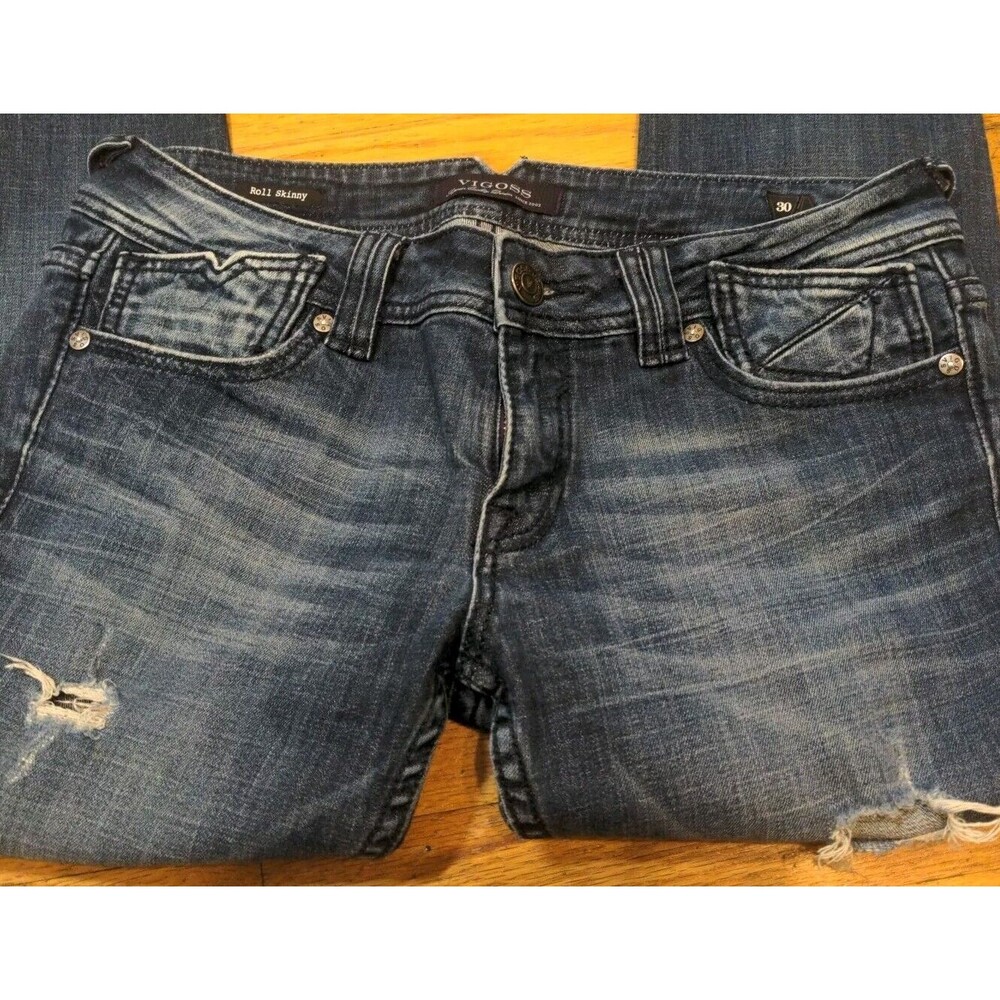 Vigoss Jeans Women's Roll Skinny Distressed Medium Wash Low Rise Blue 8/9 30x28 - Picture 5 of 12
